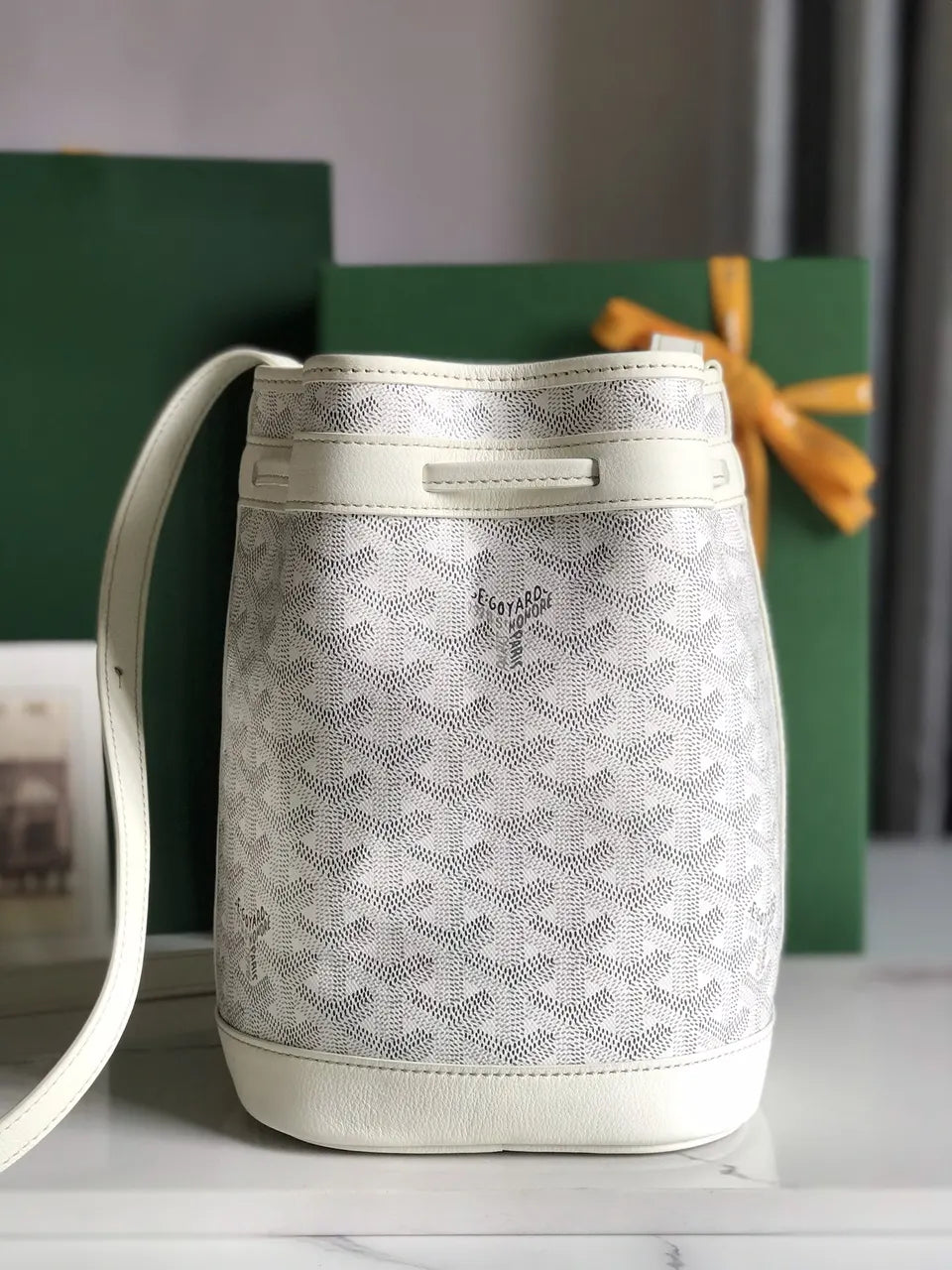 Goyard White Canvas Seau Bag - Hình 3