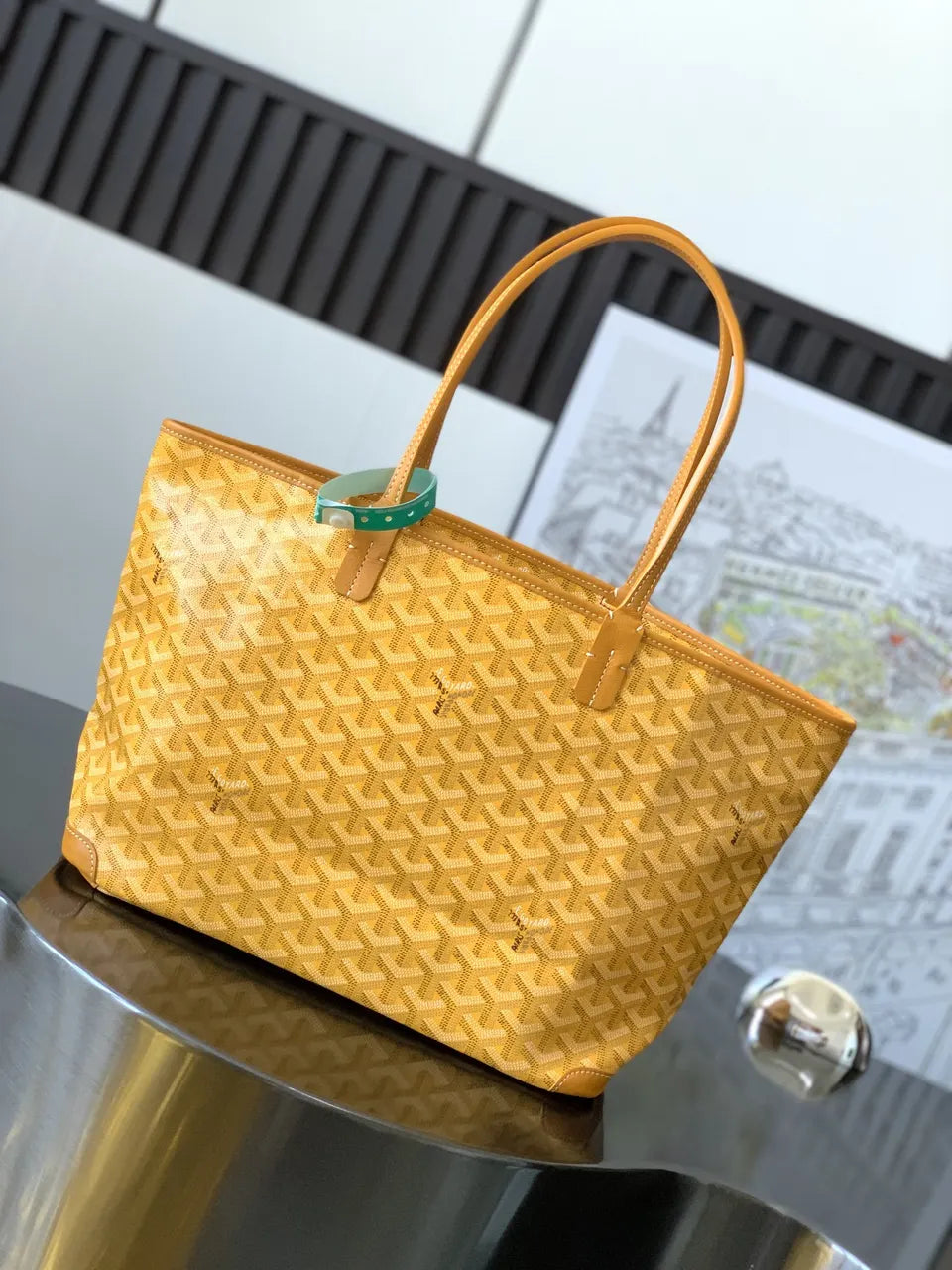 Goyard Yellow Goyardine Tote - Hình 3