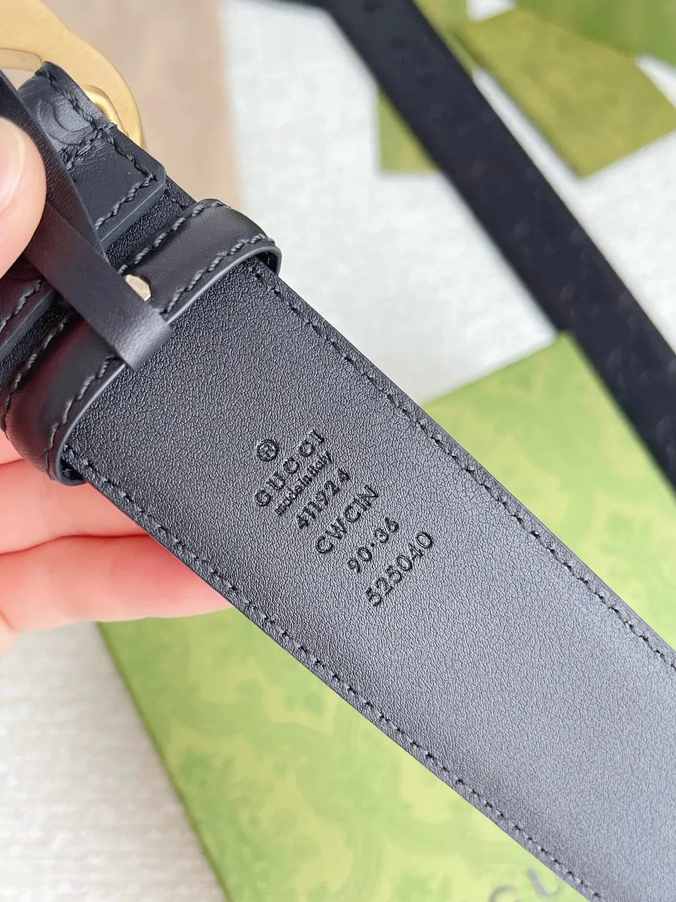 golden Gucci Black Embossed Belt - Hình 5