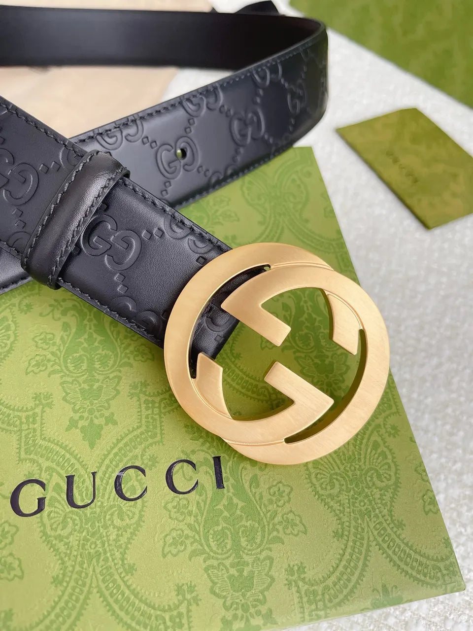 golden Gucci Black Embossed Belt - Hình 9