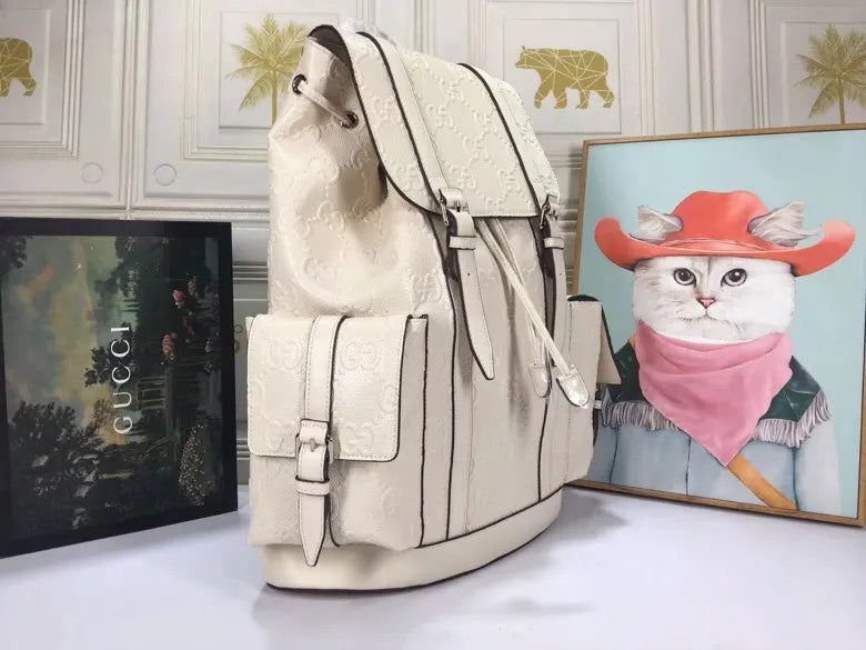 Gucci GG Embossed Backpack White Leather 625770
