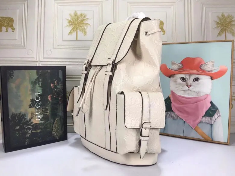Gucci GG Embossed Backpack White Leather 625770