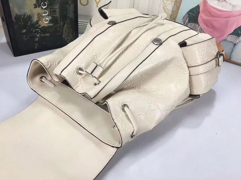 Gucci GG Embossed Backpack White Leather 625770