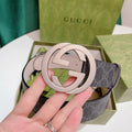 Gucci Gray Monogram Belt silver