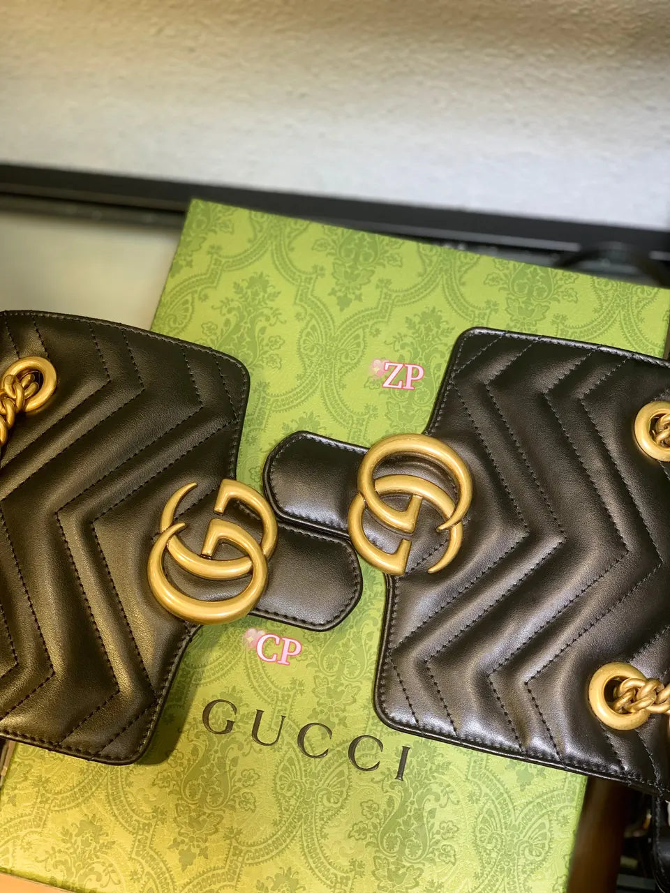 mini Gucci Black Chevron Bag - Hình 11
