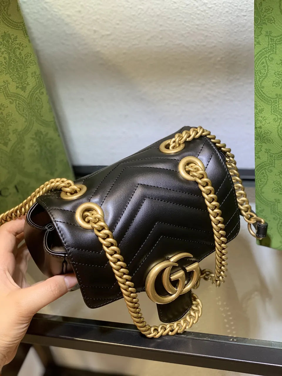 mini Gucci Black Chevron Bag - Hình 23