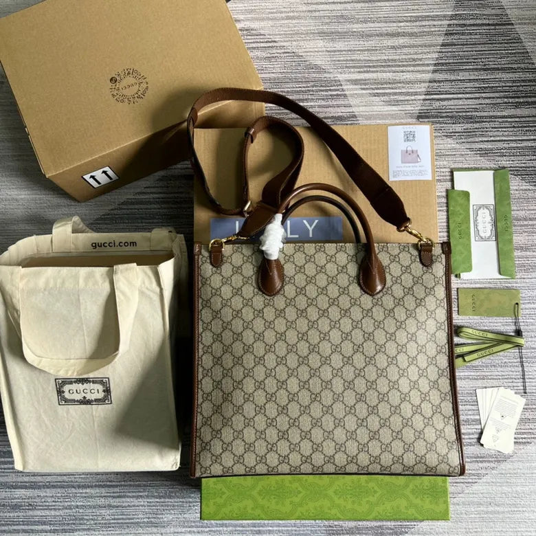 Gucci Medium Tote With Interlocking G Beige And Ebony GG Canvas 674148