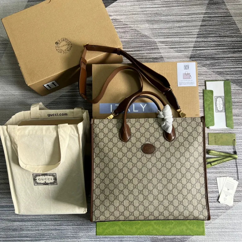 Gucci Medium Tote With Interlocking G Beige And Ebony GG Canvas 674148