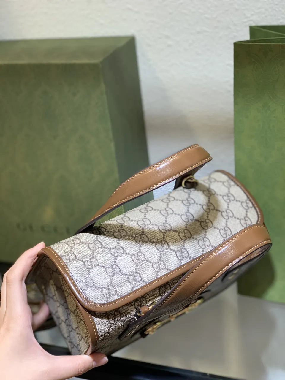 mini Gucci Beige GG Canvas Bag - Hình 10