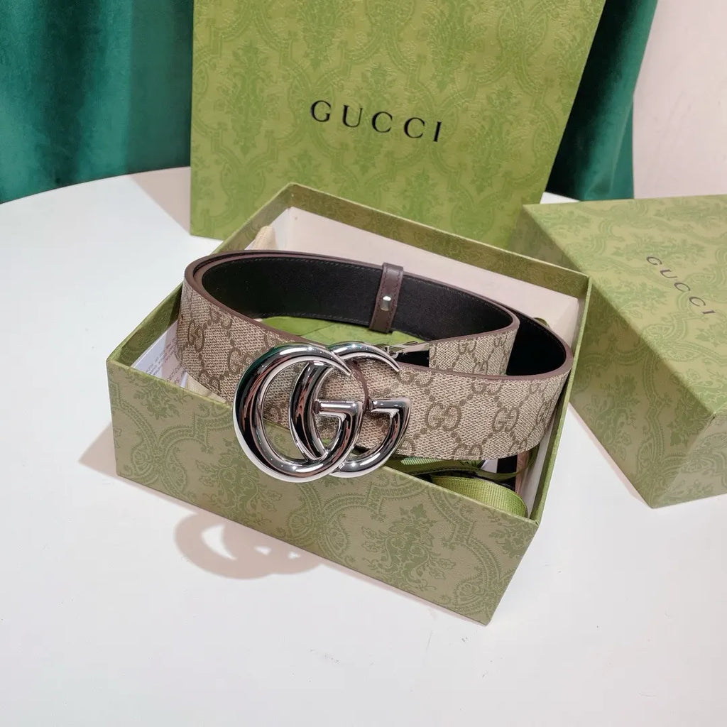 silver Gucci Beige GG Supreme Belt - Hình 8