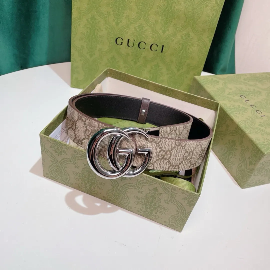 silver Gucci Beige GG Supreme Belt