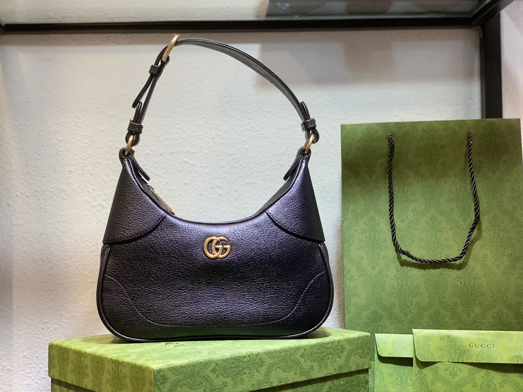 leather gold Gucci Black Half-Moon Bag - Hình 8