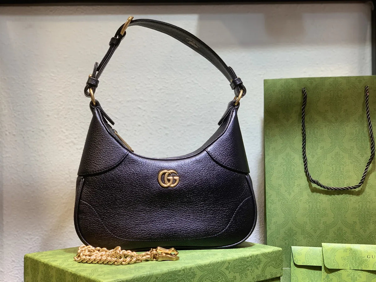 leather gold Gucci Black Half-Moon Bag - Hình 9