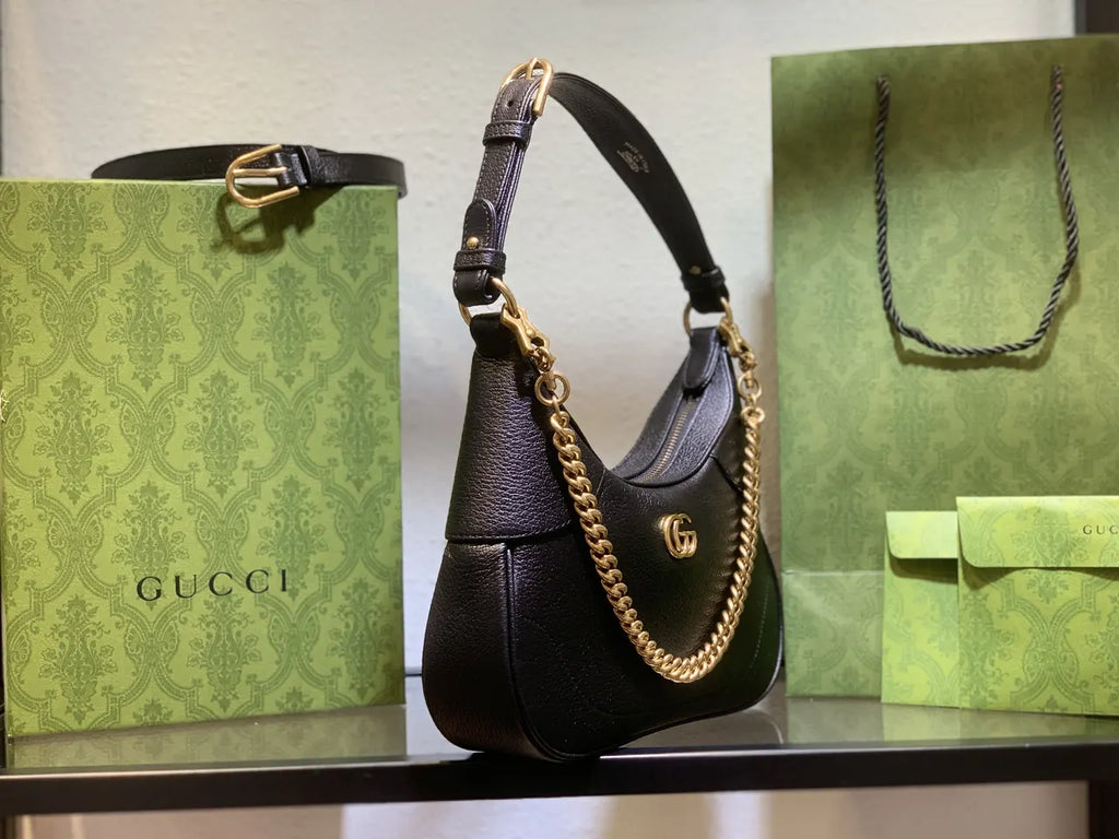 leather gold Gucci Black Half-Moon Bag - Hình 20