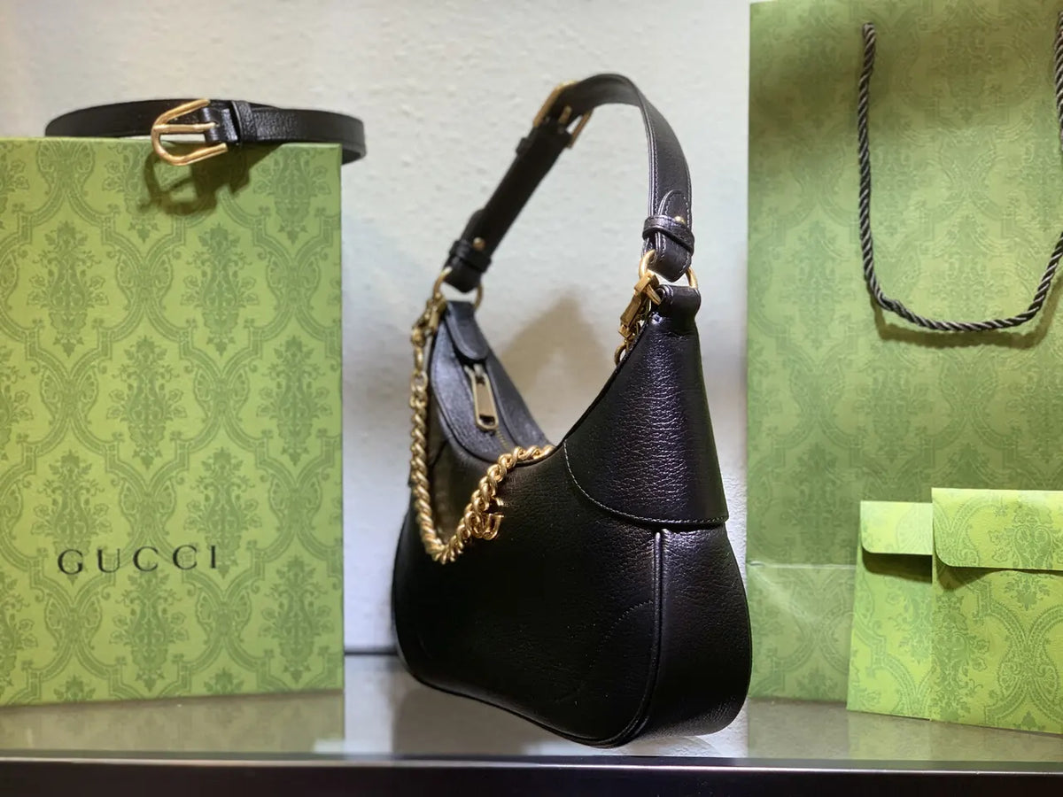leather gold Gucci Black Half-Moon Bag - Hình 19