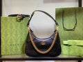 leather gold Gucci Black Half-Moon Bag