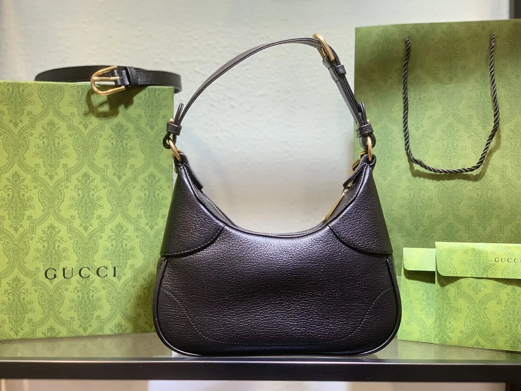 leather gold Gucci Black Half-Moon Bag - Hình 18