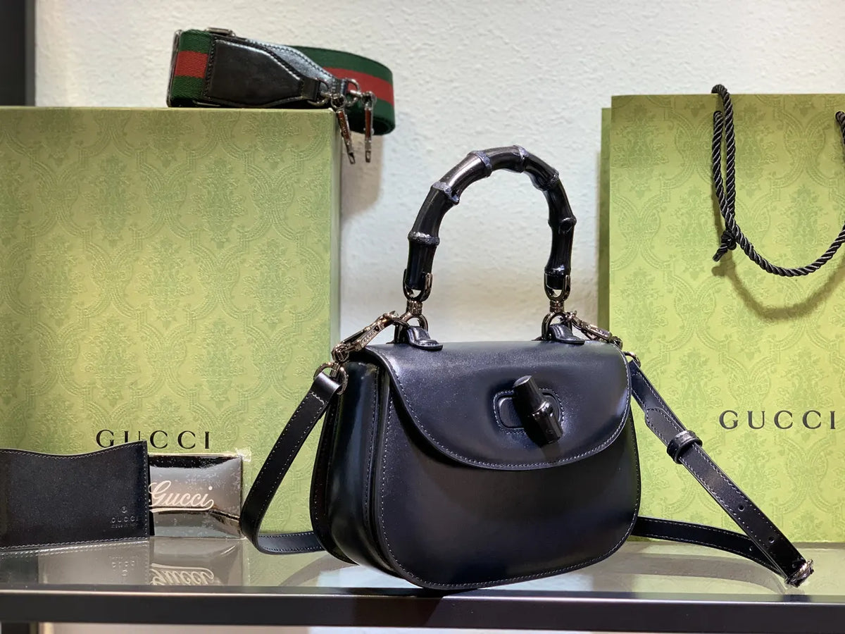 Gucci Black Bamboo Handle Bag leather - Hình 10