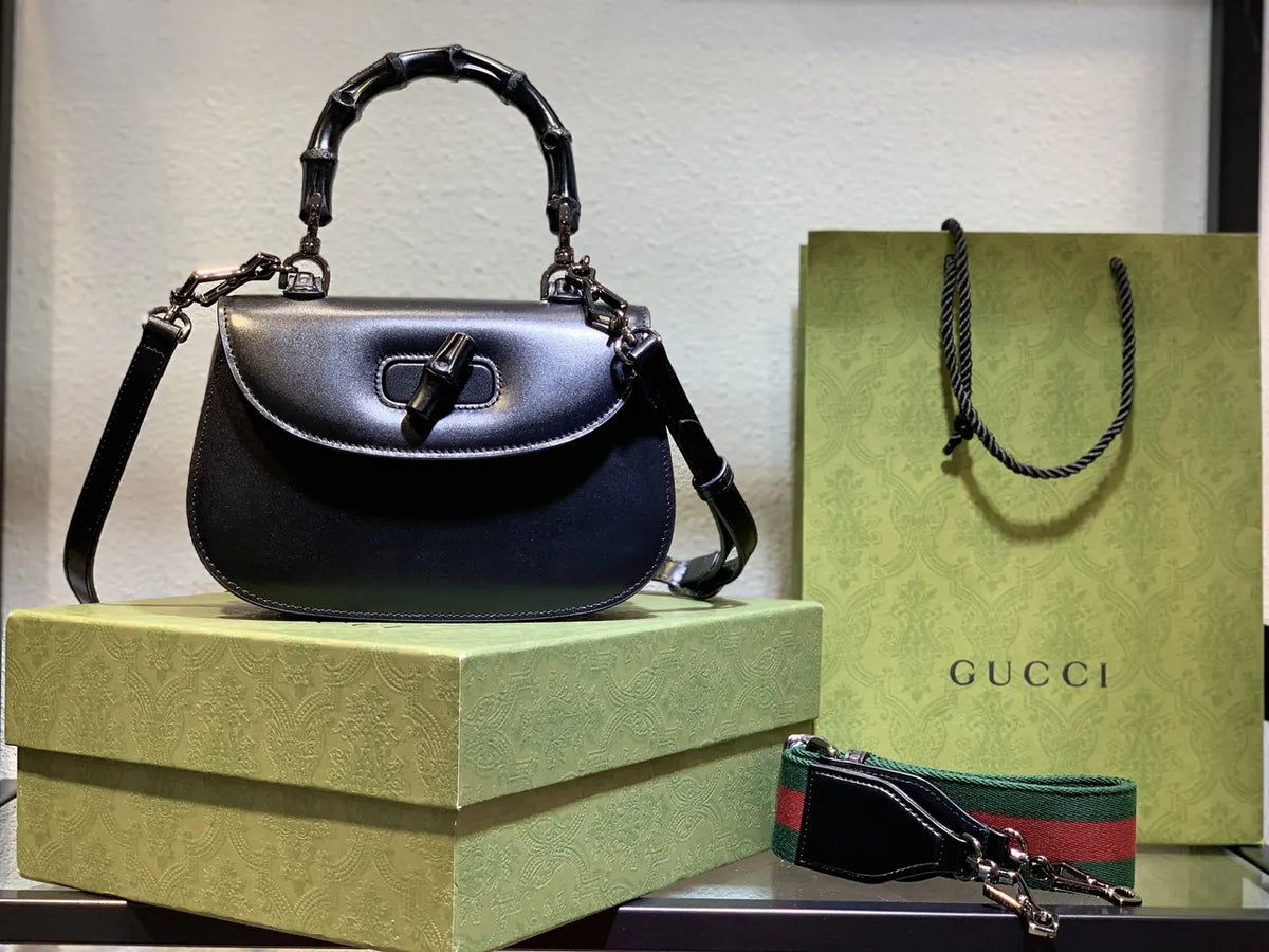 Gucci Black Bamboo Handle Bag leather - Hình 5