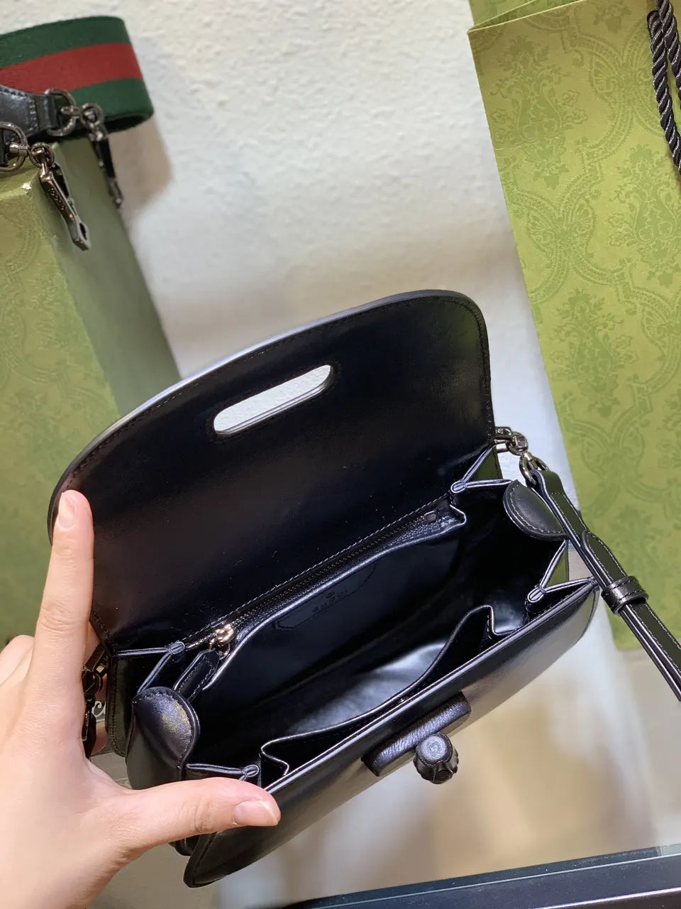 Gucci Black Bamboo Handle Bag leather - Hình 15