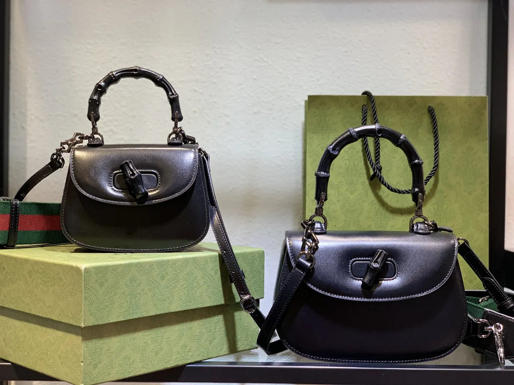 Gucci Black Bamboo Handle Bag leather