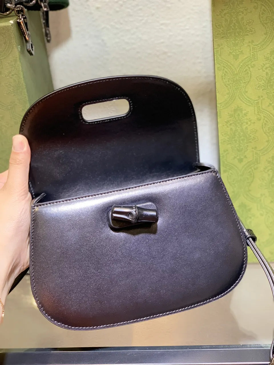 Gucci Black Bamboo Handle Bag leather - Hình 14