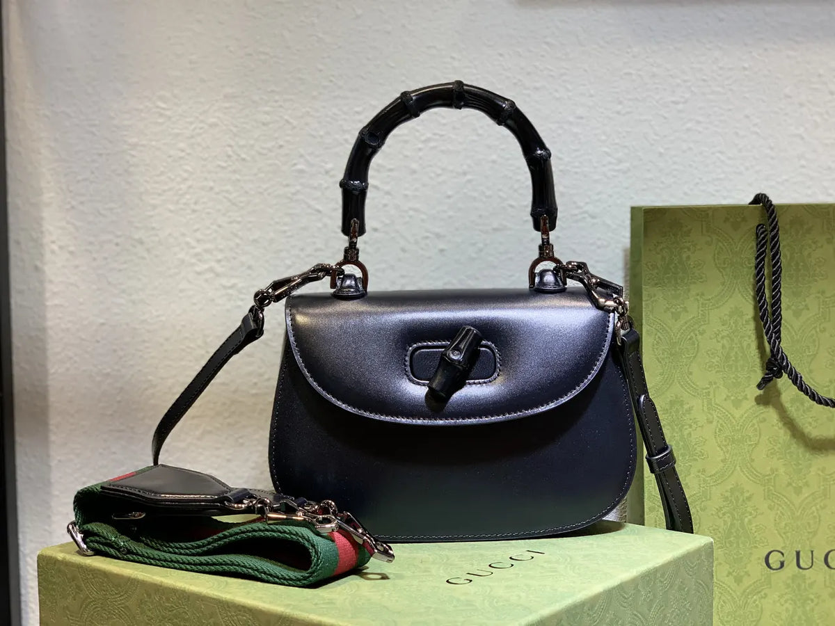 Gucci Black Bamboo Handle Bag leather - Hình 6