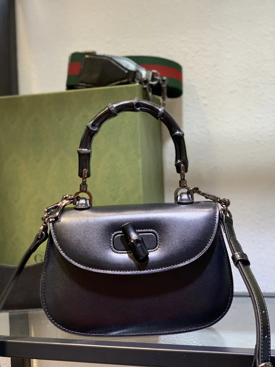 Gucci Black Bamboo Handle Bag leather - Hình 11