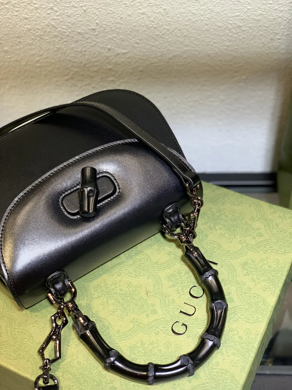 Gucci Black Bamboo Handle Bag leather - Hình 7