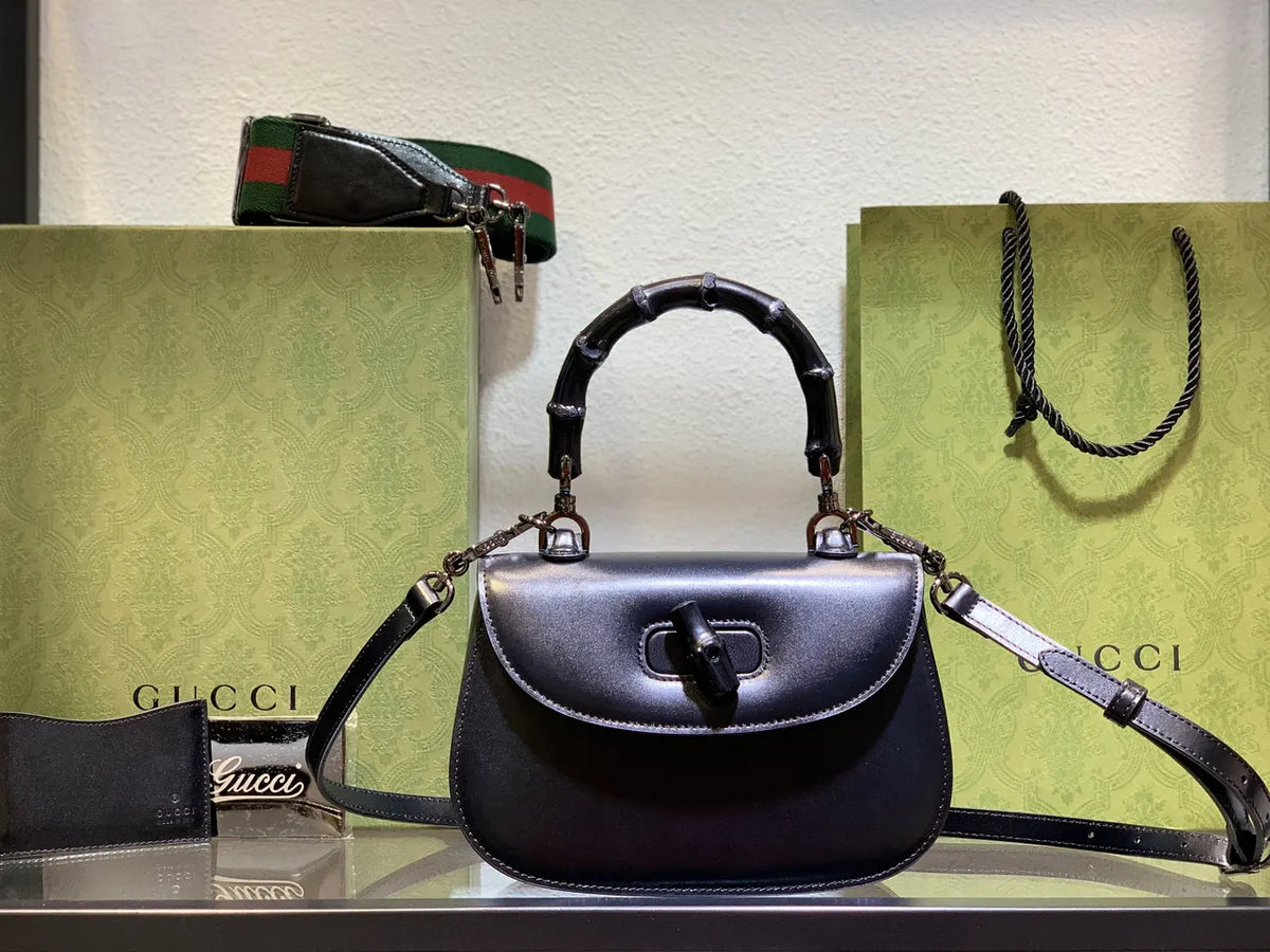 Gucci Black Bamboo Handle Bag leather - Hình 9