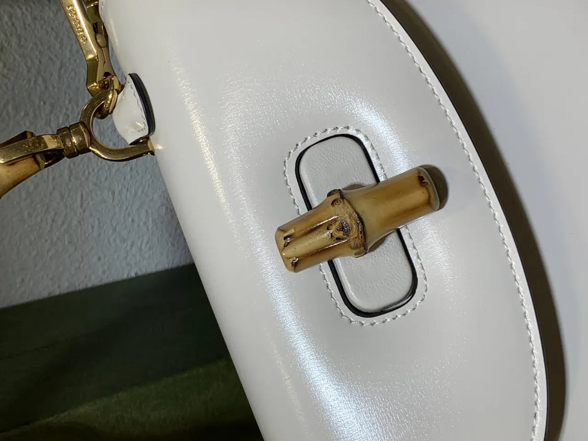 handle Gucci White Leather Bamboo Bag - Hình 4