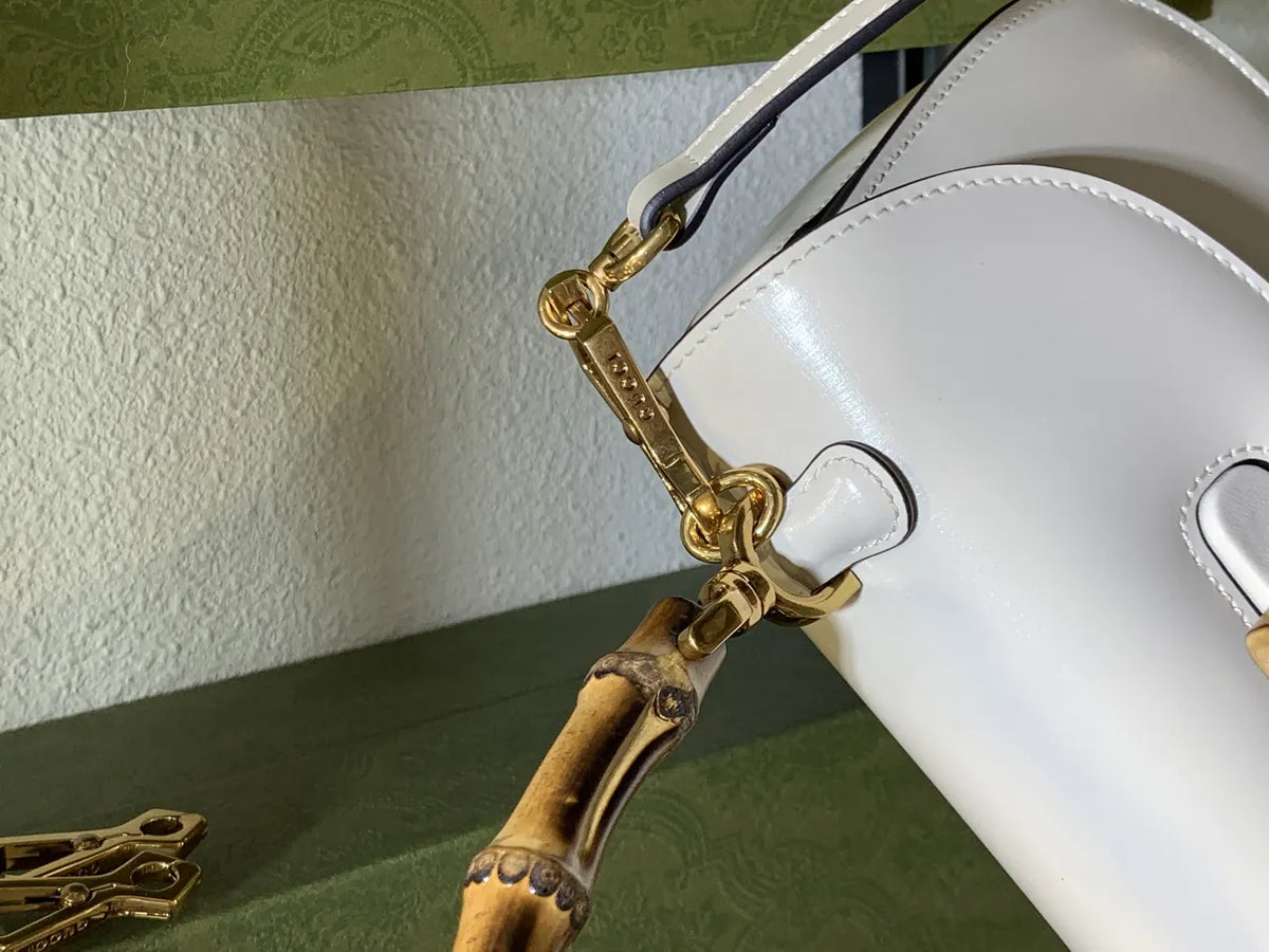 handle Gucci White Leather Bamboo Bag - Hình 5