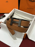 matte Hermes Fauve Leather Belt