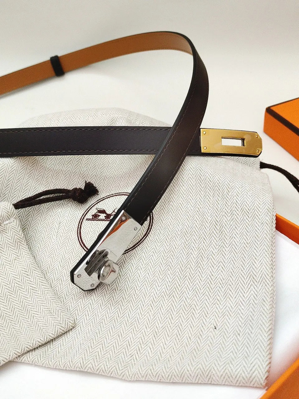 Hermes Chocolate Brown Leather Belt silver - Hình 3