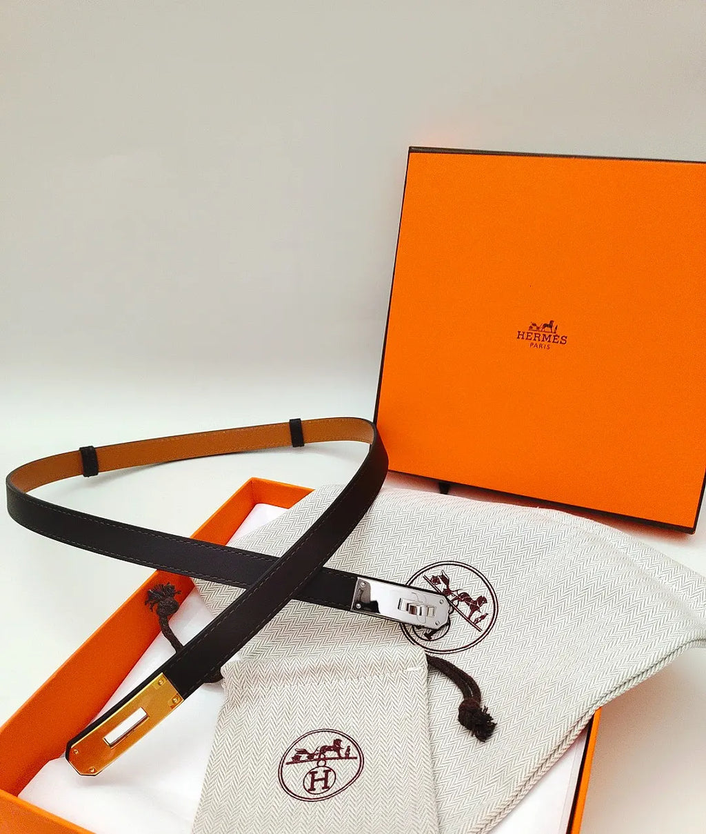 Hermes Chocolate Brown Leather Belt silver