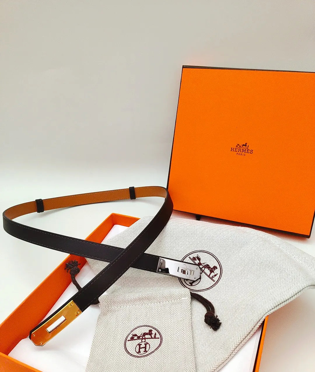 Hermes Chocolate Brown Leather Belt silver