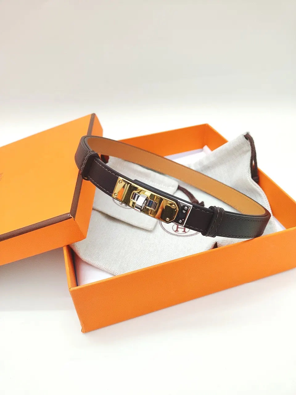 Hermes Chocolate Brown Leather Belt silver - Hình 4