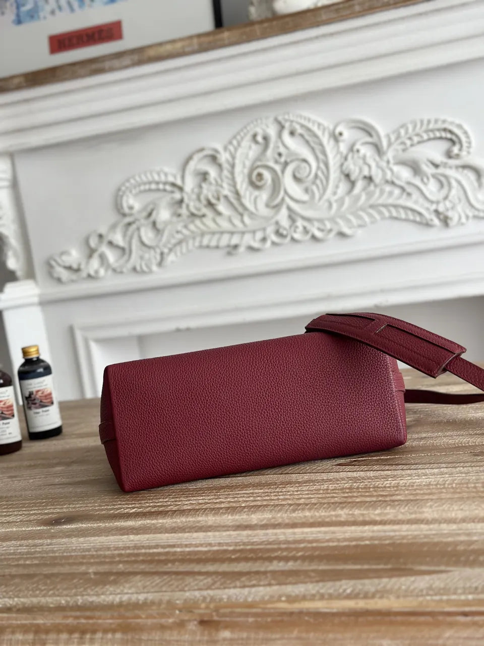 Hermès Burgundy Leather Shoulder Bag - Hình 3