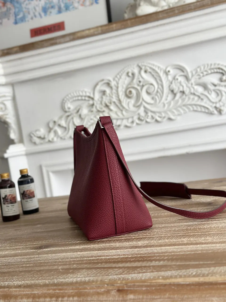 Hermès Burgundy Leather Shoulder Bag - Hình 2