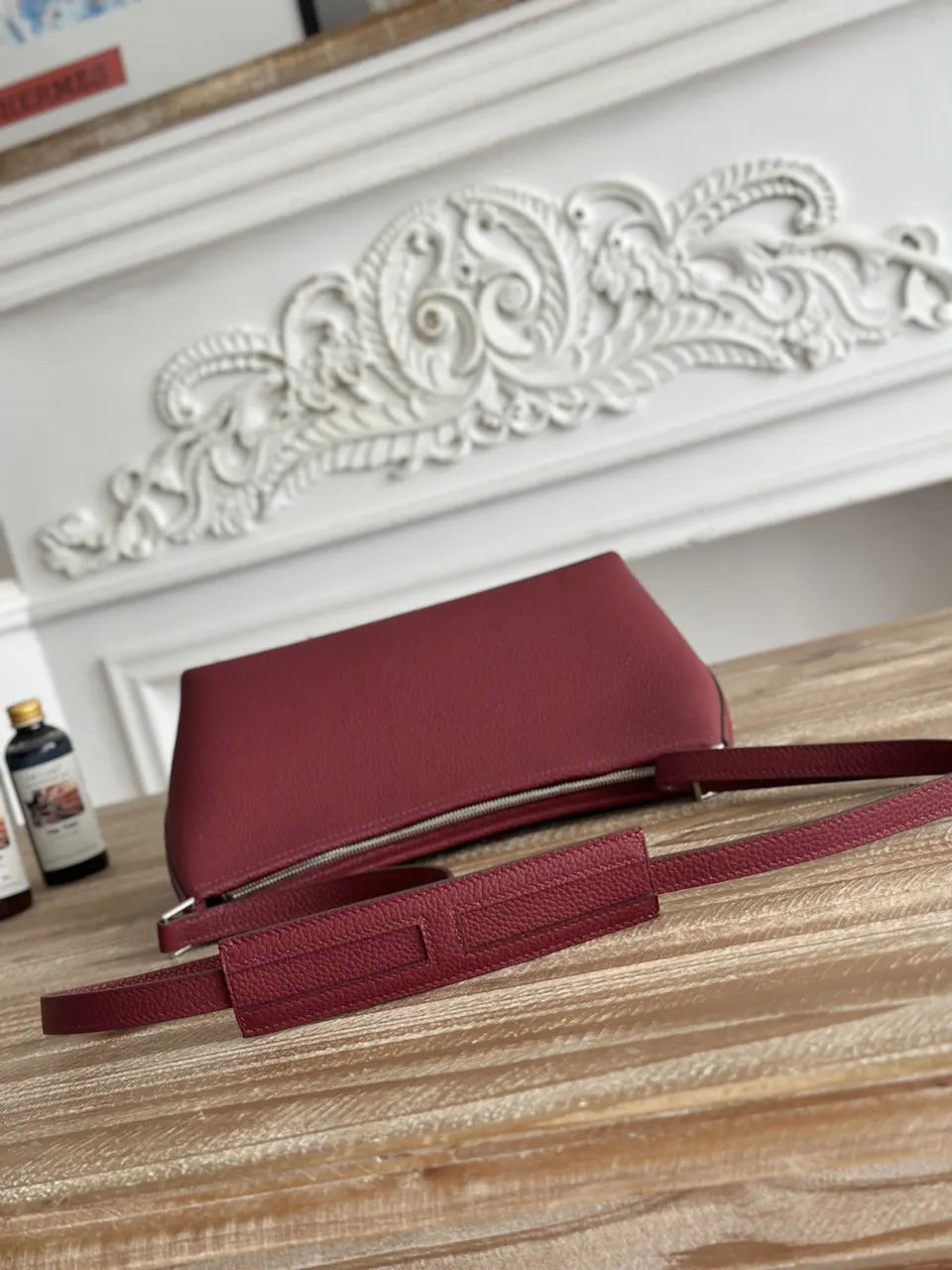 Hermès Burgundy Leather Shoulder Bag - Hình 4