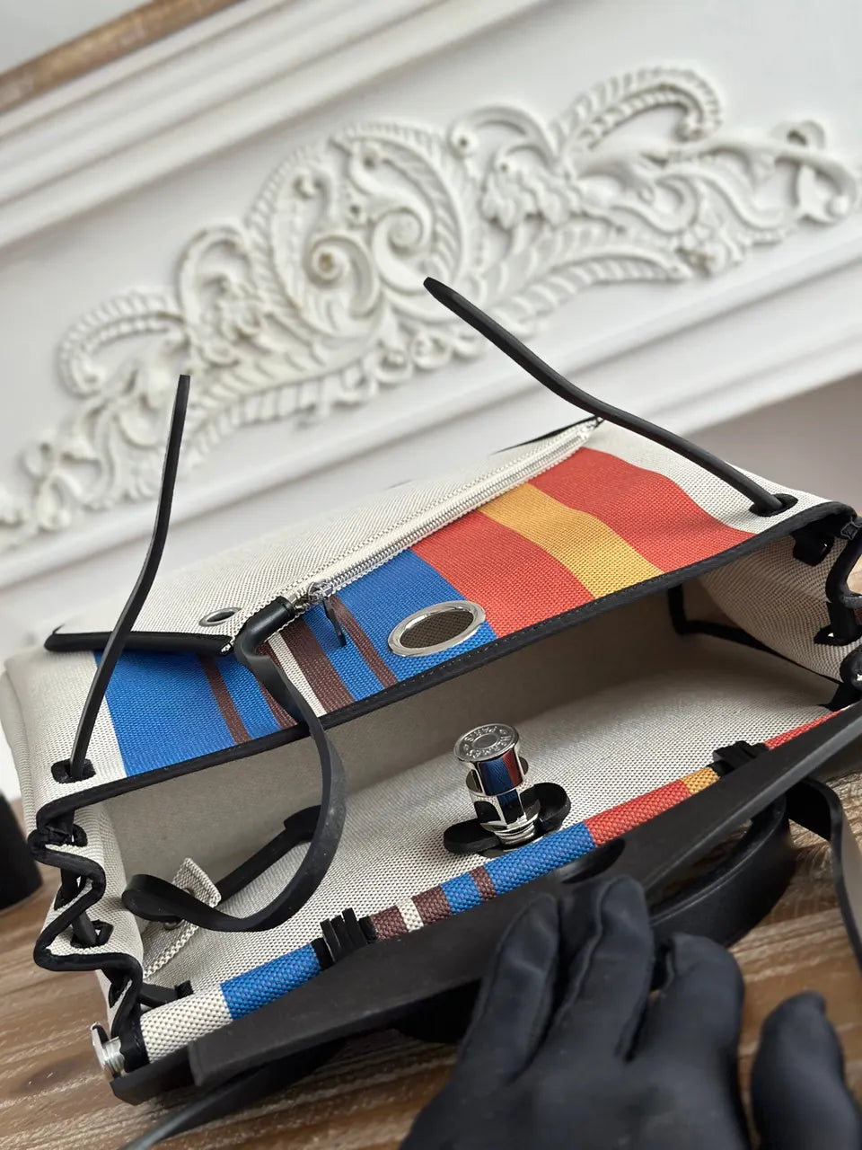 Hermès Multicolor Stripes Cabas - Hình 9