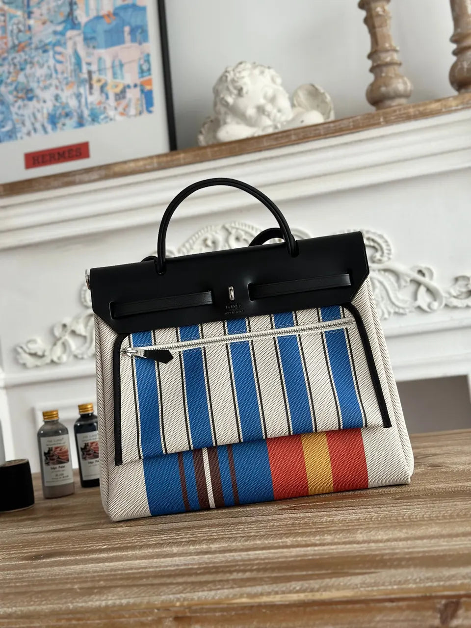 Hermès Multicolor Stripes Cabas - Hình 3