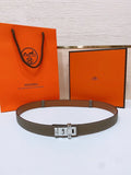 silver Hermes Khaki Leather Belt