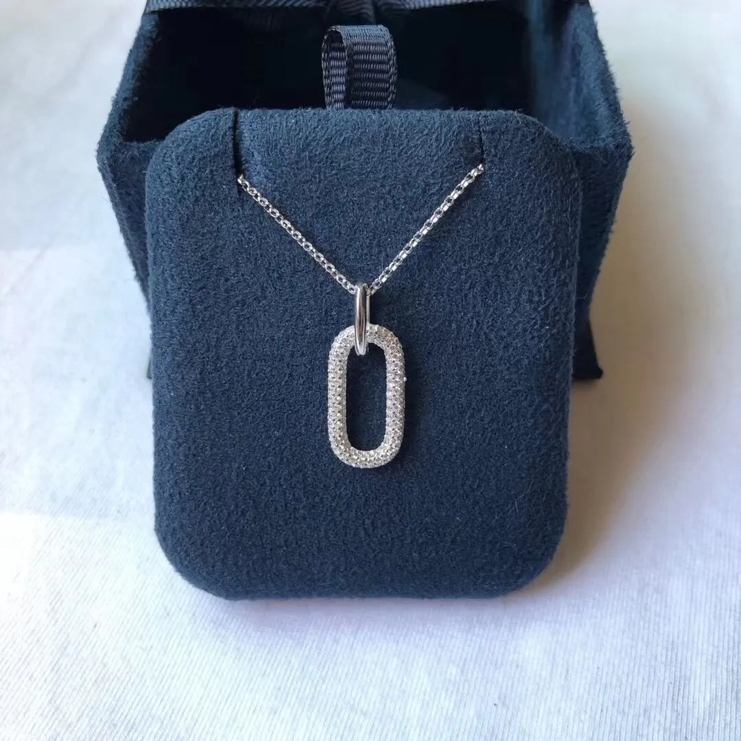 Links of London Silver Pave Oval Pendant Necklace