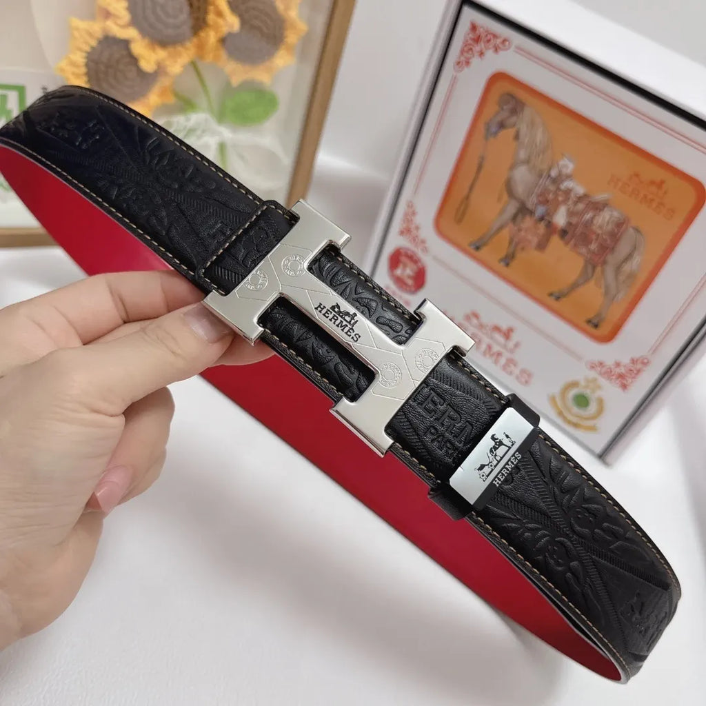 orange Hermes Embossed Leather Belt - Hình 2