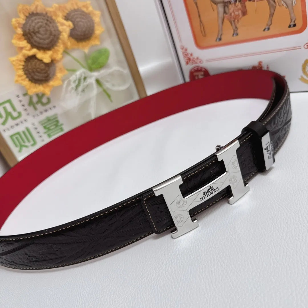 orange Hermes Embossed Leather Belt - Hình 6