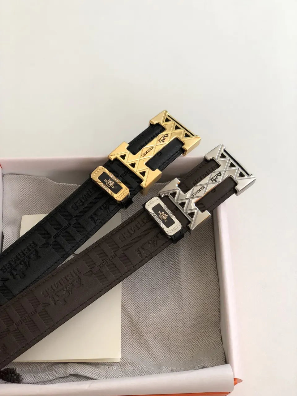 Hermes Brown Embossed Leather Belt - Hình 8