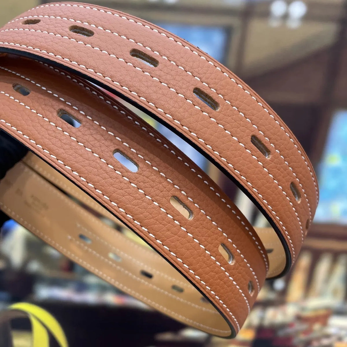 Hermes Tan Leather Stitch Belt - Hình 6