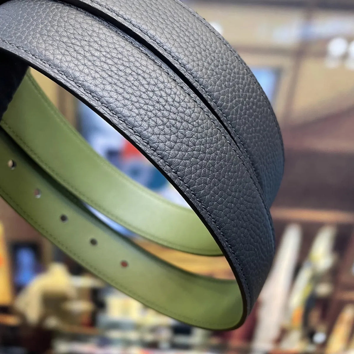 Hermes Olive & Black Leather Belt - Hình 8