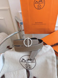 silver Hermes Etoupe Leather Belt